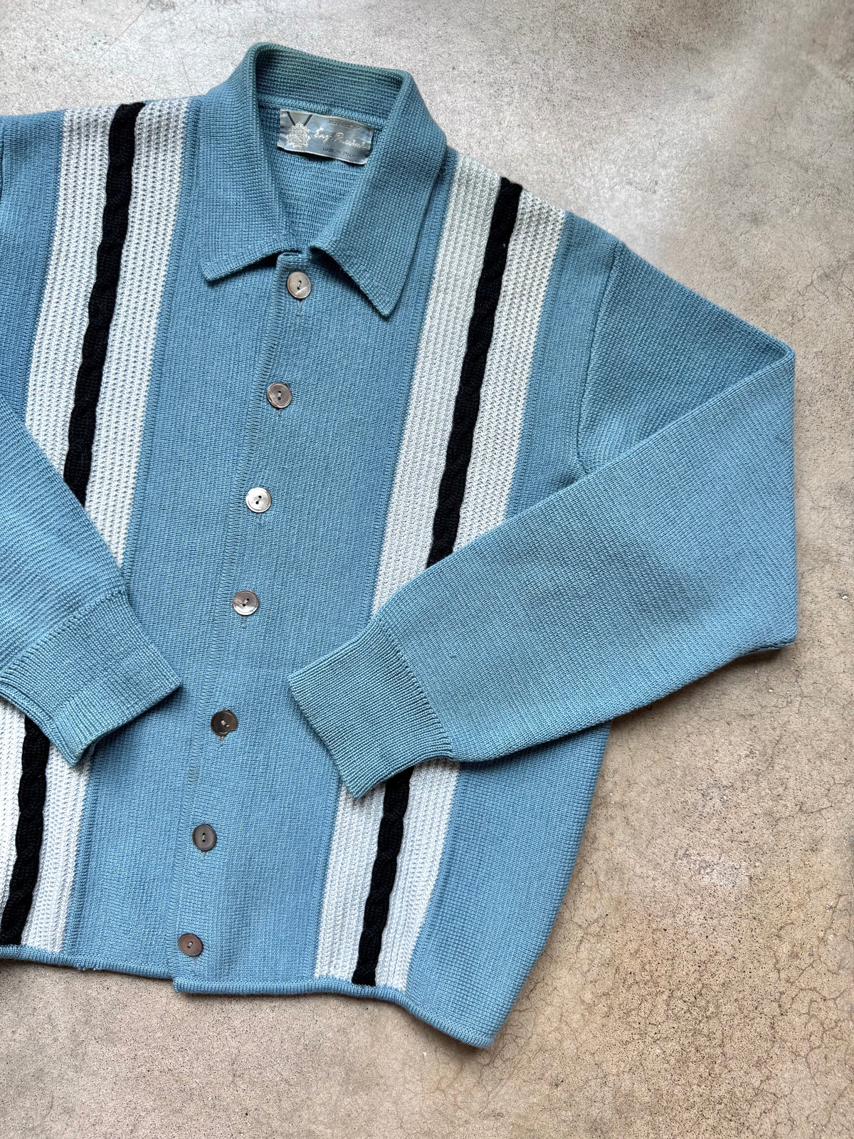 Vintage 1950’s Enzo Puccini Italian Blue Striped Wool Knit Cardigan | Medium