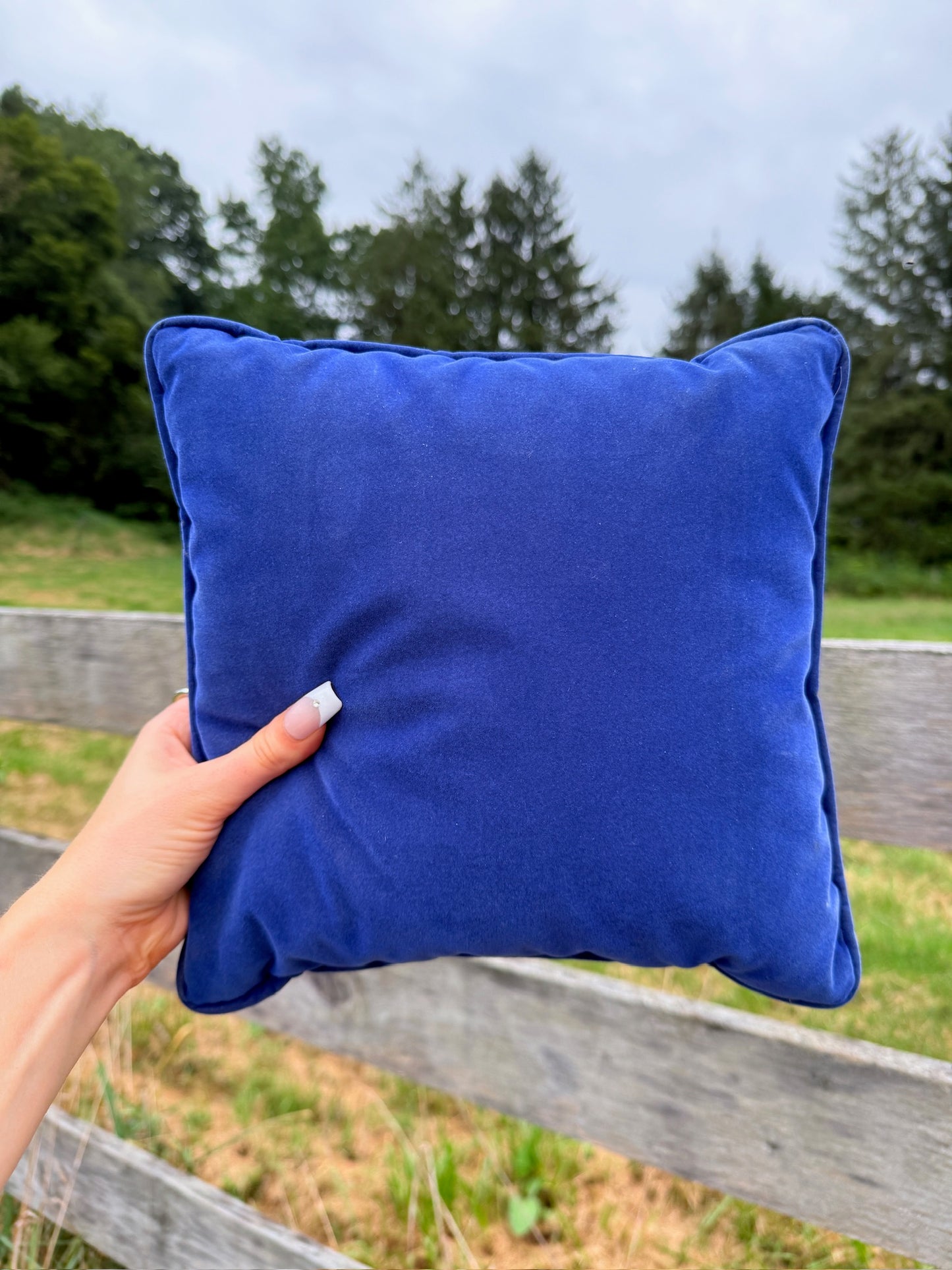 Vintage 1950s Deep Blue Velvet Throw Pillow