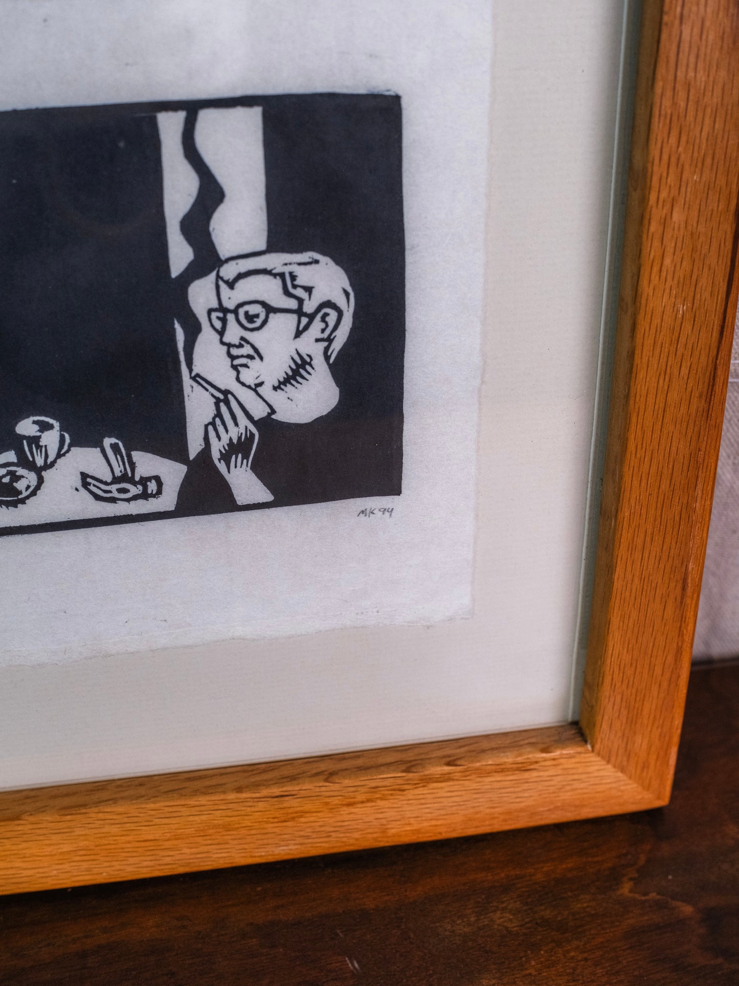 Vintage Framed "Smoking Man" Ink Drawing Artwork | Signed