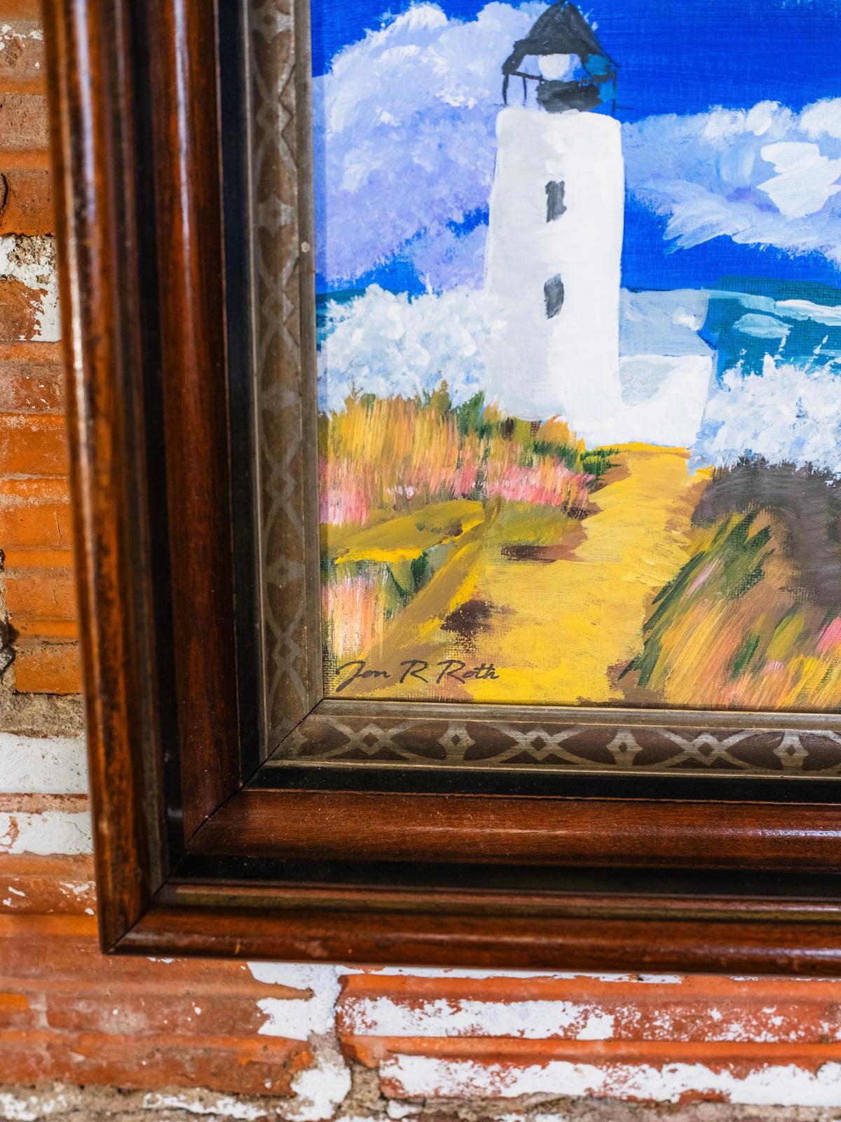 Vintage Framed Lighthouse Landscape Acrylic Painting | Signed