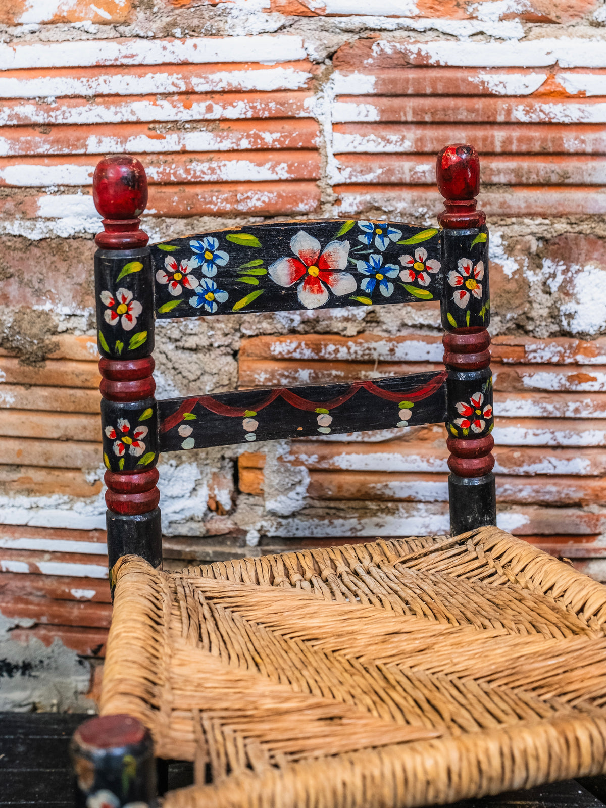 Vintage Mexican Folk Art Hand-Painted Floral Children’s Chair