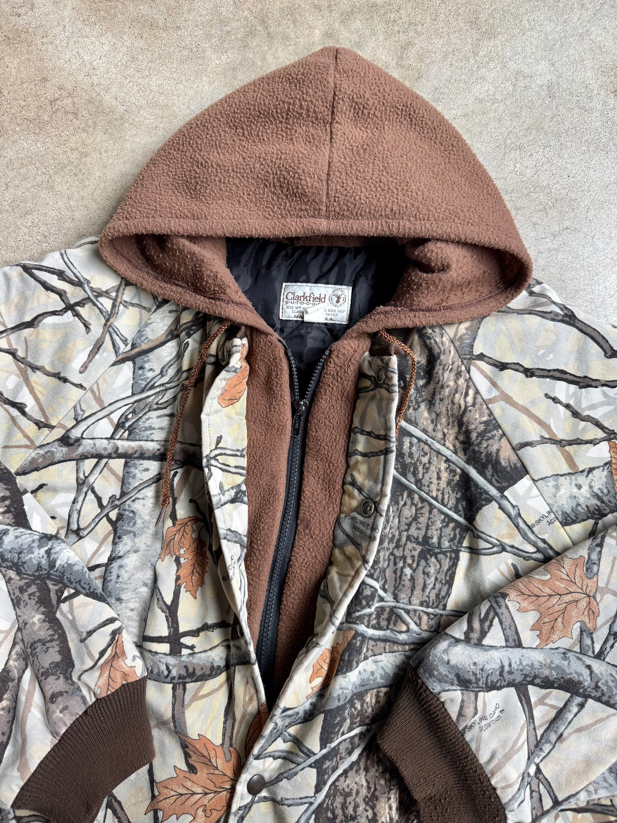 Vintage 1980s Clarkfield Outdoors Fleece Lined Skyline Camo Hunting Jacket | Large