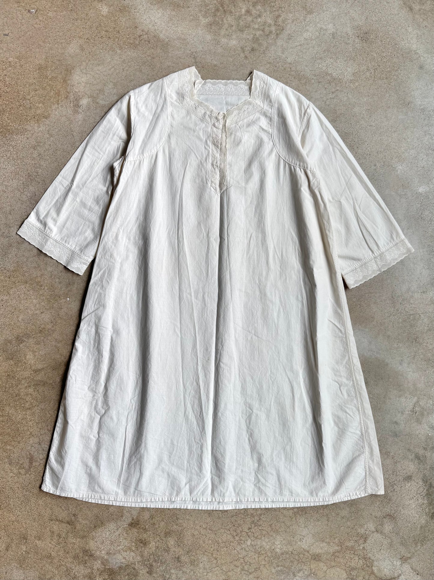 Antique Edwardian Lace Trim 100% Cotton Dress Gown | Medium