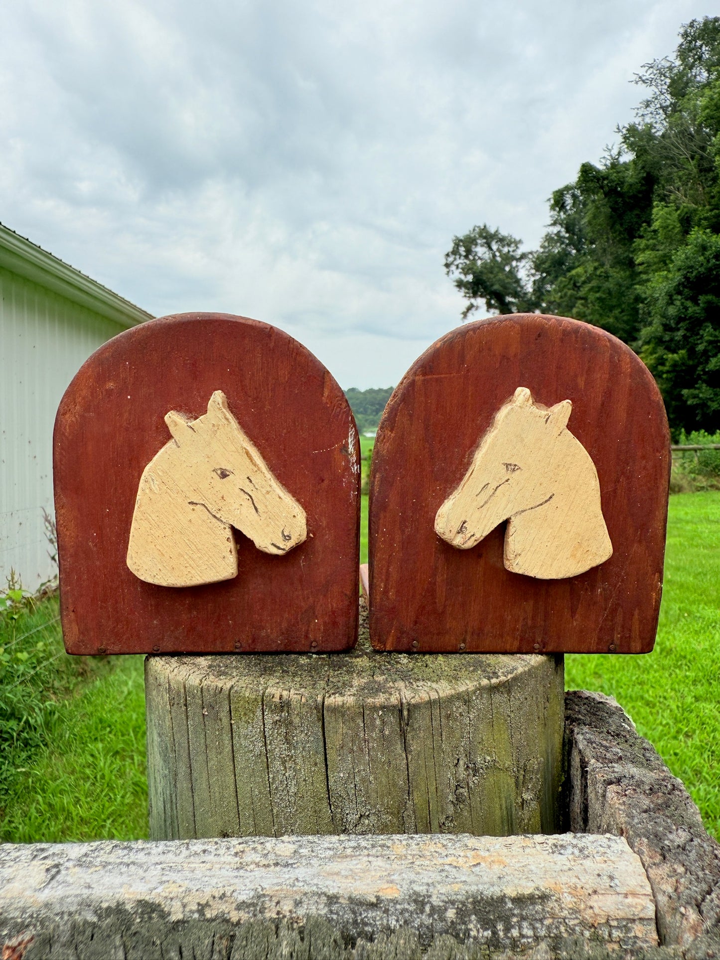 Vintage 1940s Handmade Wooden Horse Head Bookends | Set of 2