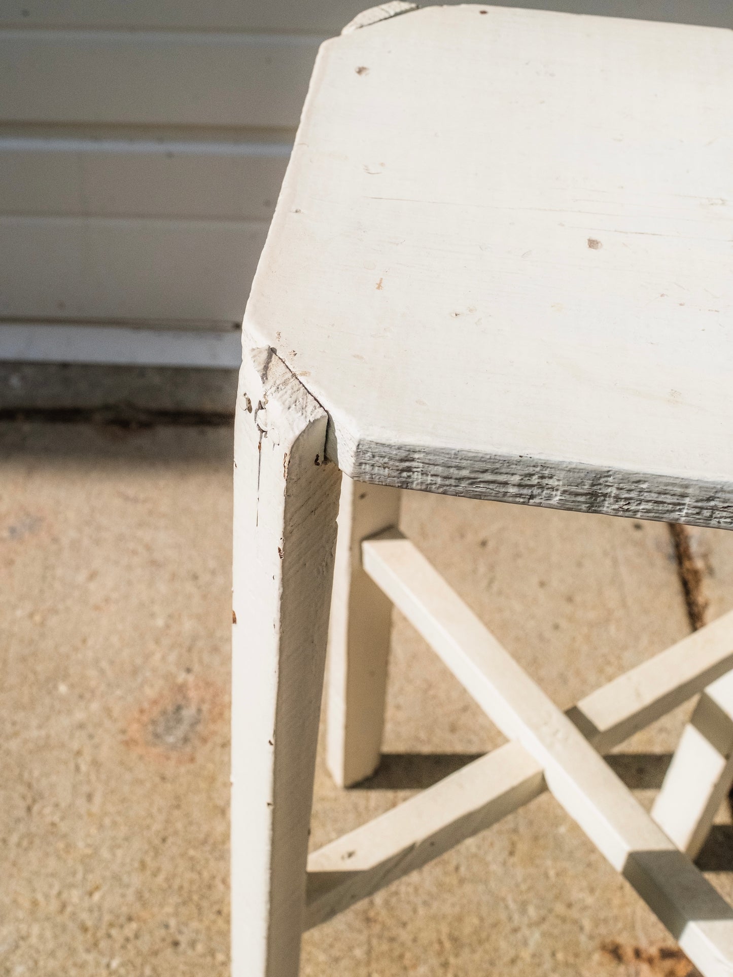 Early 1900s Primitive White Wooden Pedestal Table