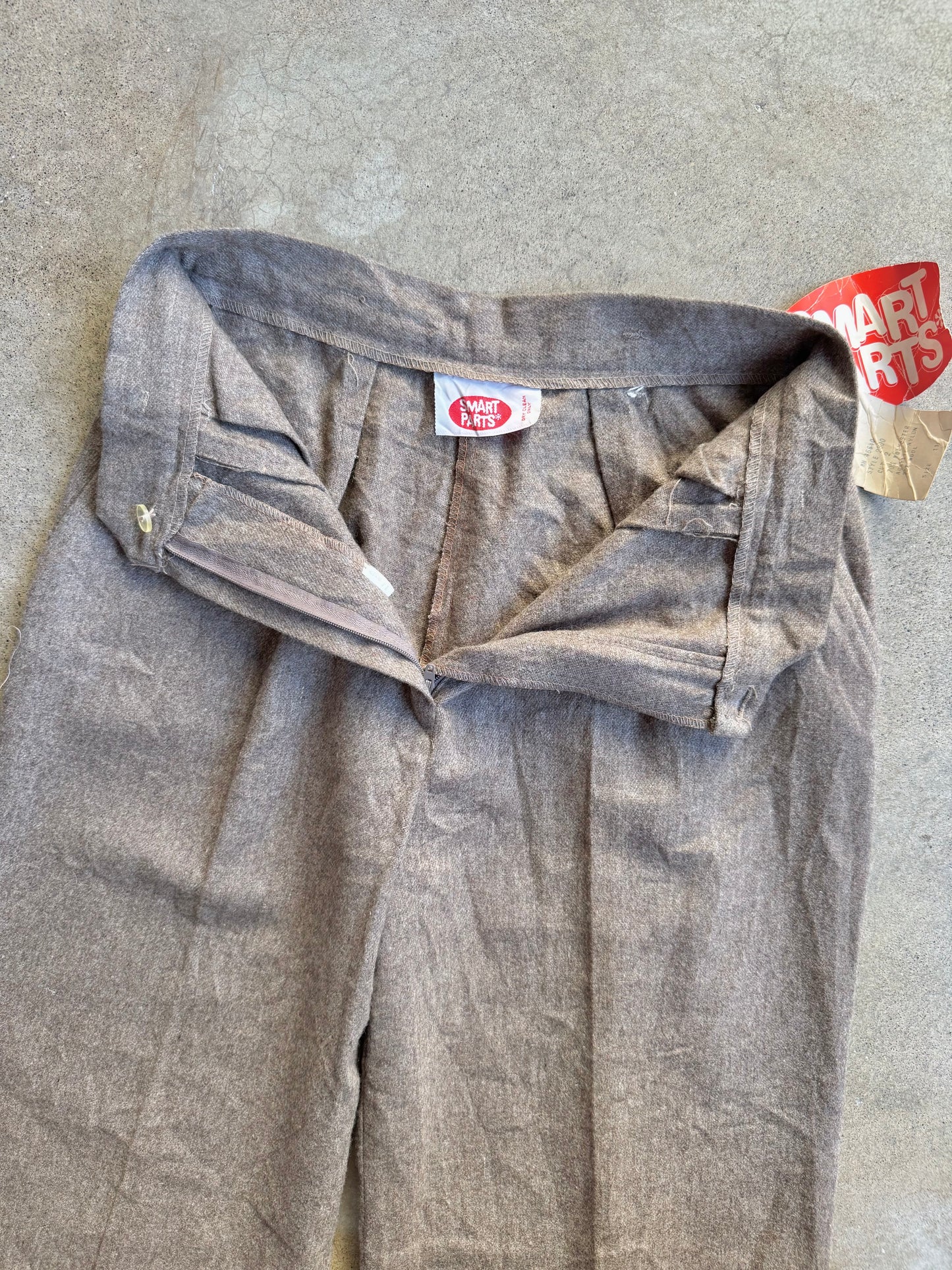 Vintage 1970s Smart Parts Taupe Wool-Blend Pleated Trousers | Waist 27”