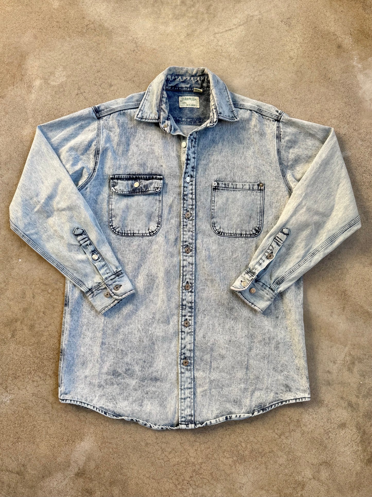 Vintage 1990s St. John's Bay Acid Wash Denim Shirt | Large