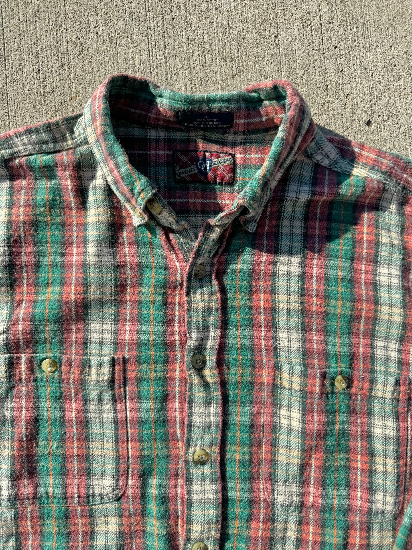 Vintage 1990s Old College Inn Red & Green Plaid Cotton Flannel Shirt | XL