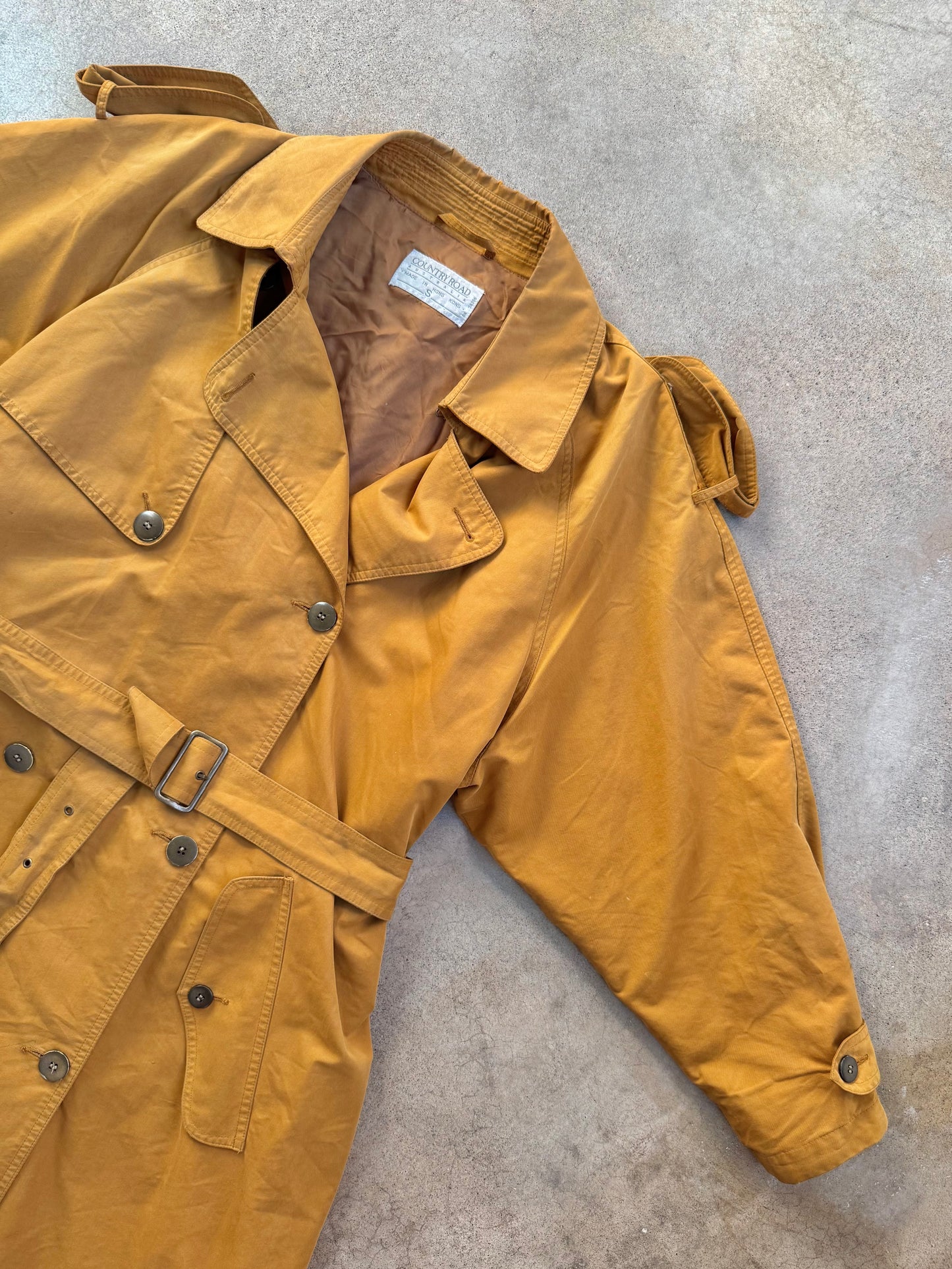 Vintage 1980s Country Road Mustard Belted Trench Coat | Small