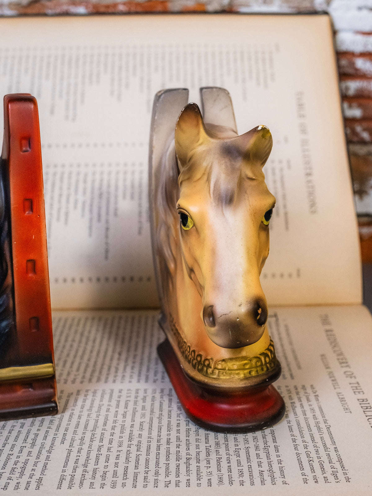 Vintage 1950s Hand-Painted Ceramic Horse Head Bookends | Set of 2