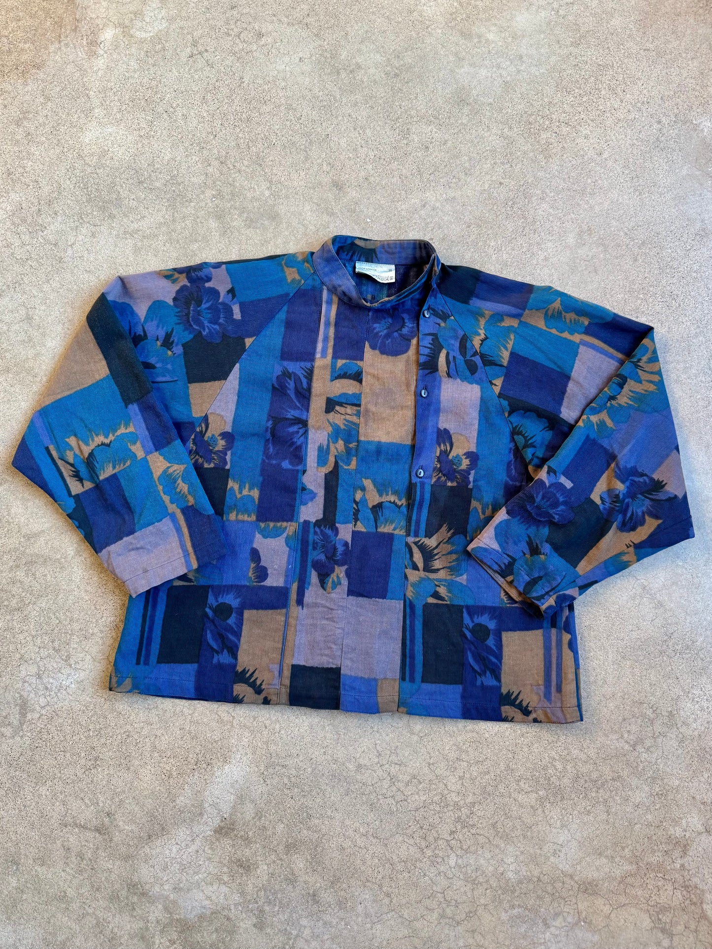 Vintage 1960s François Viannay Anastasia Blue Floral High-Neck Blouse | S/M