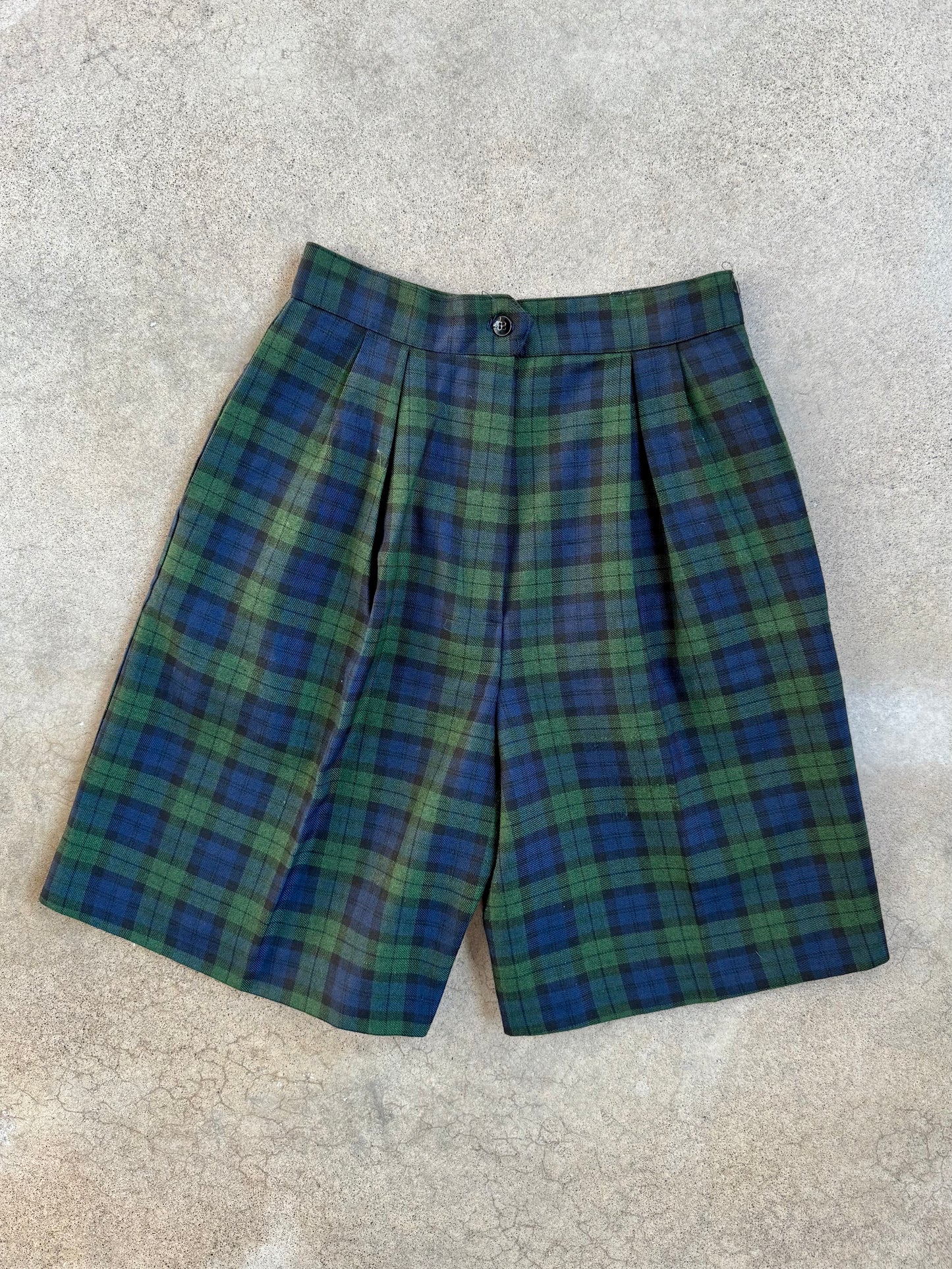 Vintage 1980s Michele Tartan Plaid High-Waisted Pleated Shorts | Waist 26”