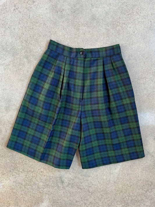 Vintage 1980s Michele Tartan Plaid High-Waisted Pleated Shorts | Waist 26”