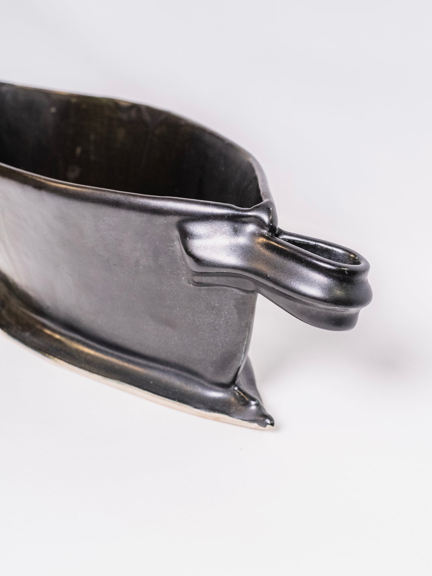 Vintage 1960’s Black Ceramic Pottery Abstract Centerpiece Bowl