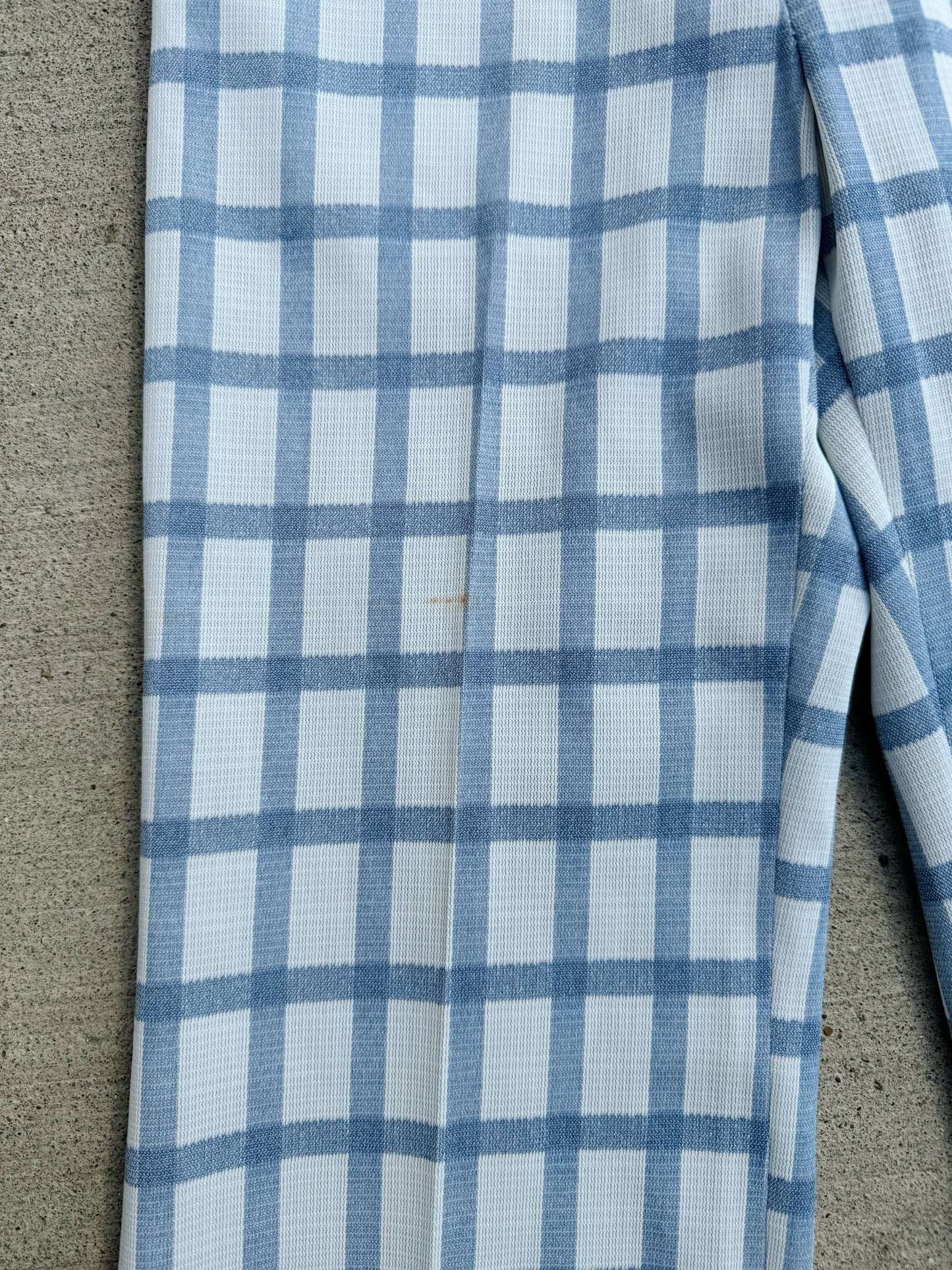 Vintage 1970s Blue/White Plaid Polyester Wide Leg Pants