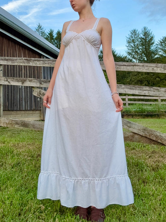 Vintage 1970s Formfit-Rogers White Cotton Eyelet Maxi Slip Dress | XS