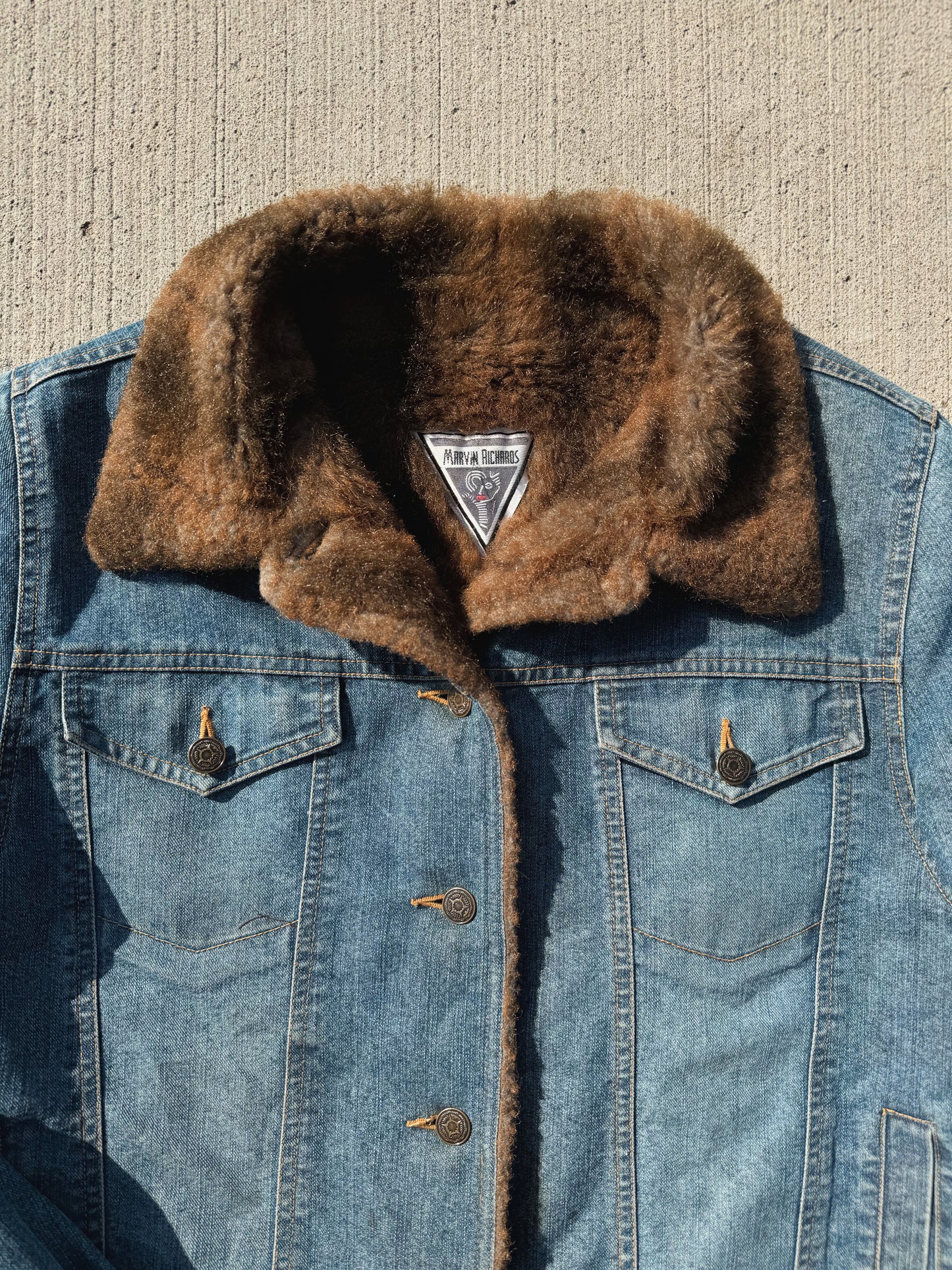 Vintage 1990s Marvin Richards Faux Fur Lined Denim Jacket | Large