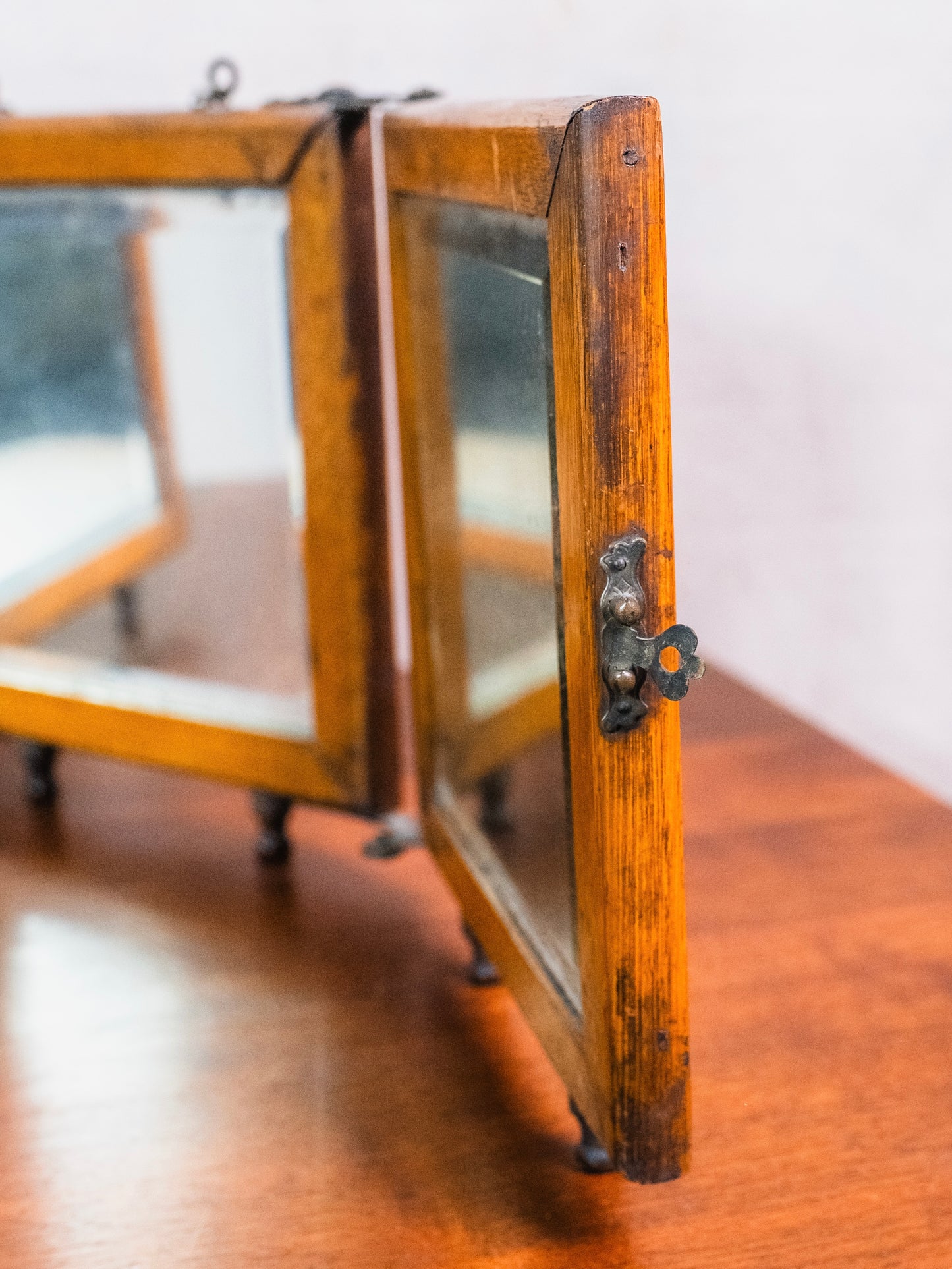 Antique Wood Folding 3-Panel Wall Mirror