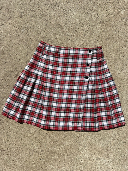 Vintage 1990s Express Red Plaid Pleated Cotton Mini Skirt | Medium