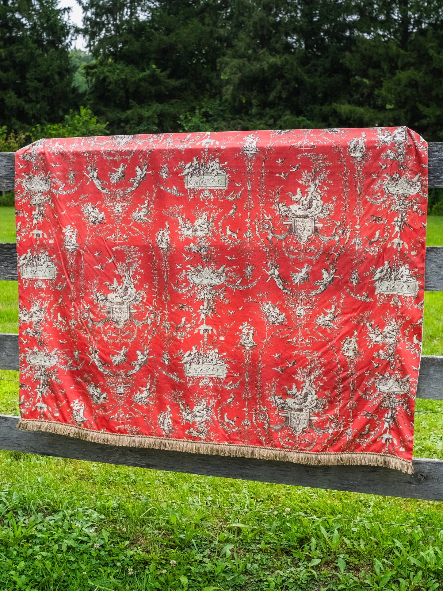 Vintage Pink Toile Pattern Wall Tapestry