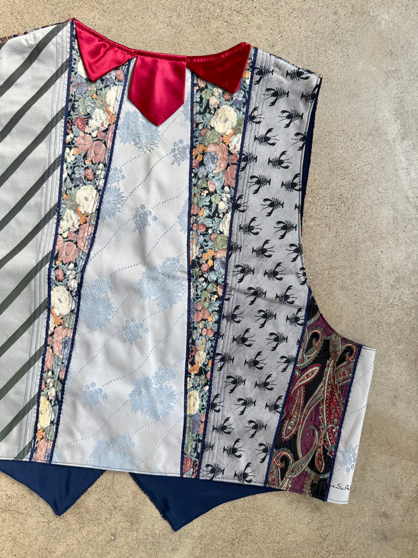 Vintage 1980s Handmade Patchwork Necktie Waistcoat Vest | Large