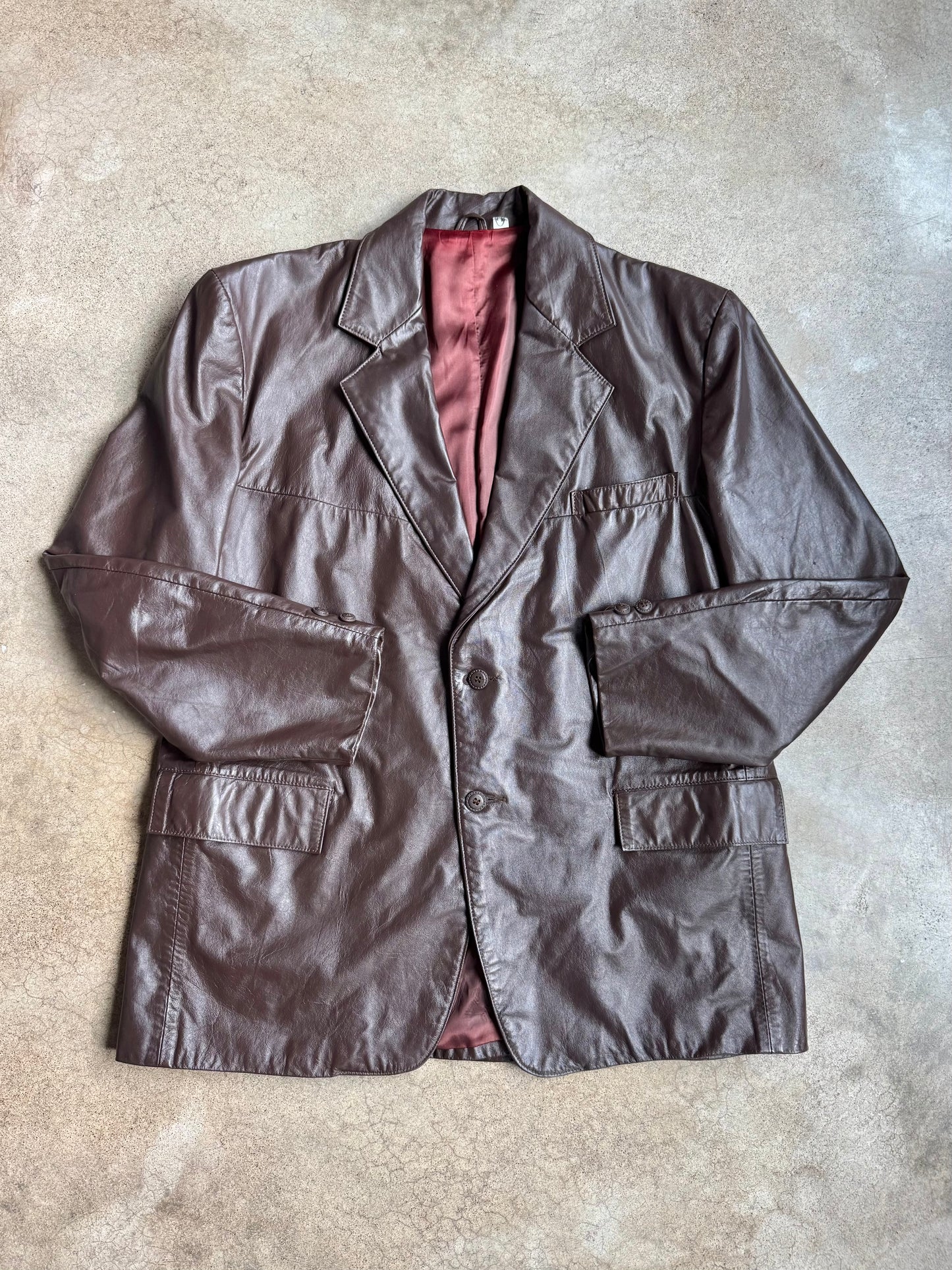 Vintage 1970s Clipper Mist Brown Leather Blazer Jacket | 44R