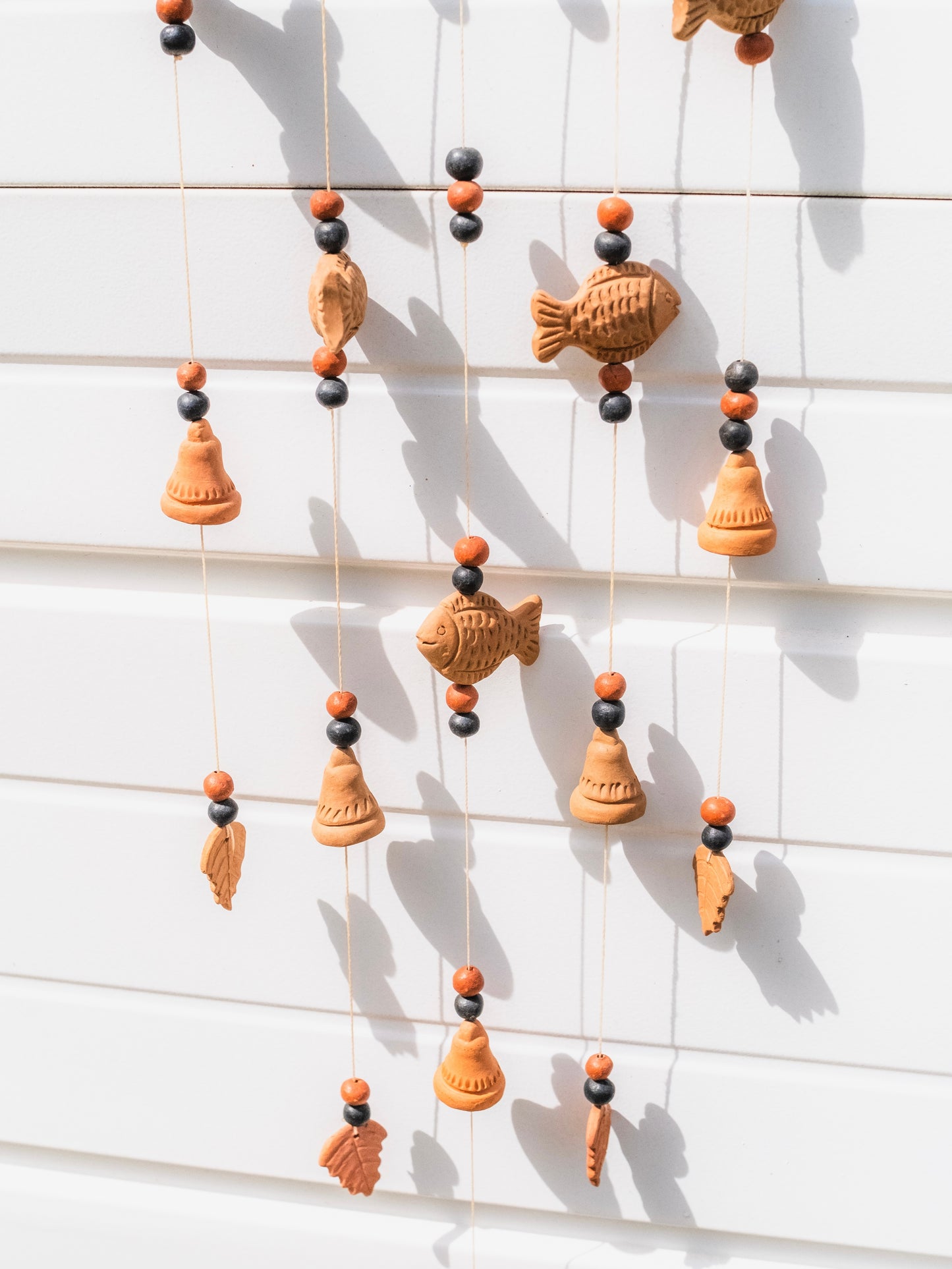 Vintage 1970s Terracotta Fish Wind Chime Wall Hanging