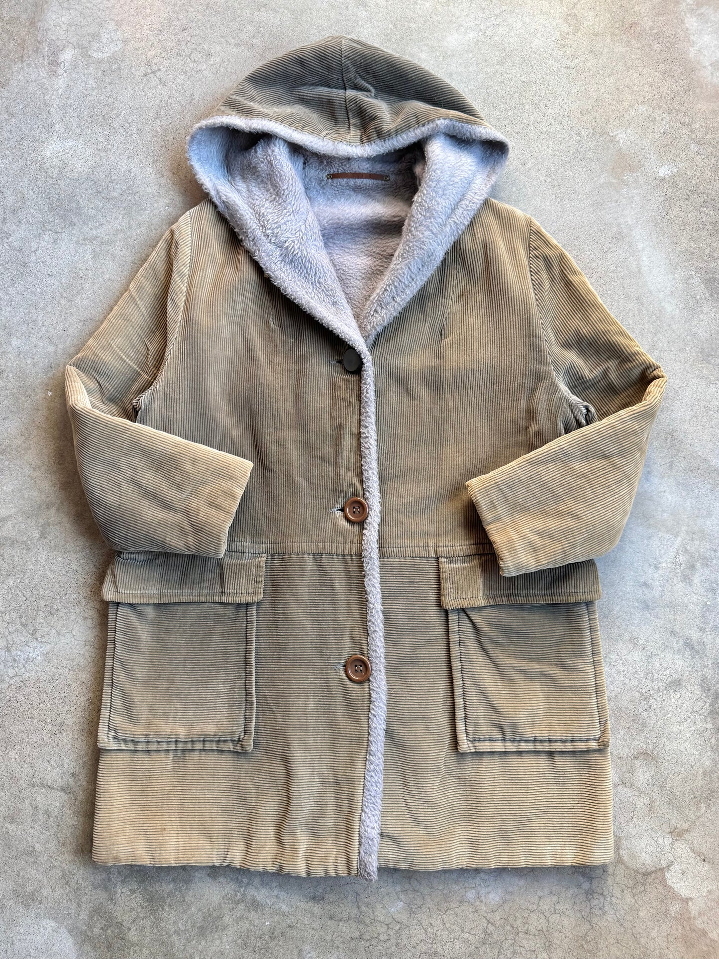 Vintage 1960s Sears Faux Fur Lined Corduroy Hooded Jacket | Medium