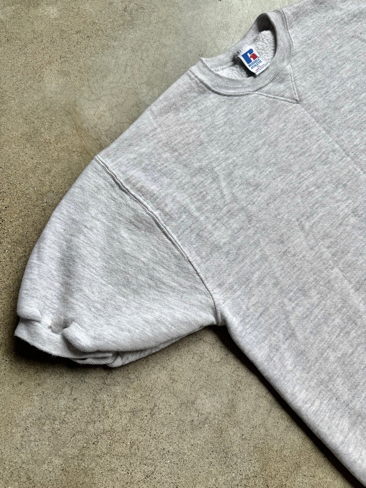 Vintage 1990s Russell Athletic Heather Grey Short Sleeve Sweatshirt | XL