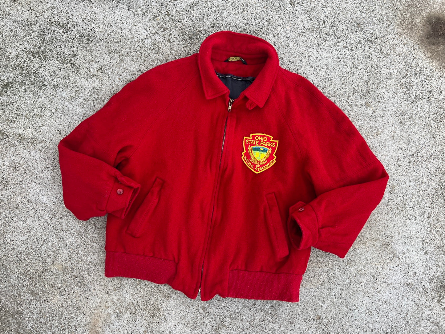 Vintage 1960s Ohio State Parks Red Wool Zip-Up Jacket | M/L