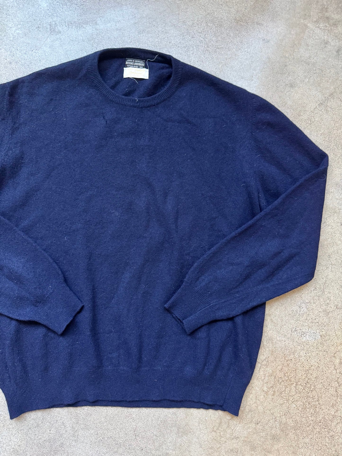 Vintage 1950s Brooks Brothers Navy Blue Geelong Lambswool Sweater | Large