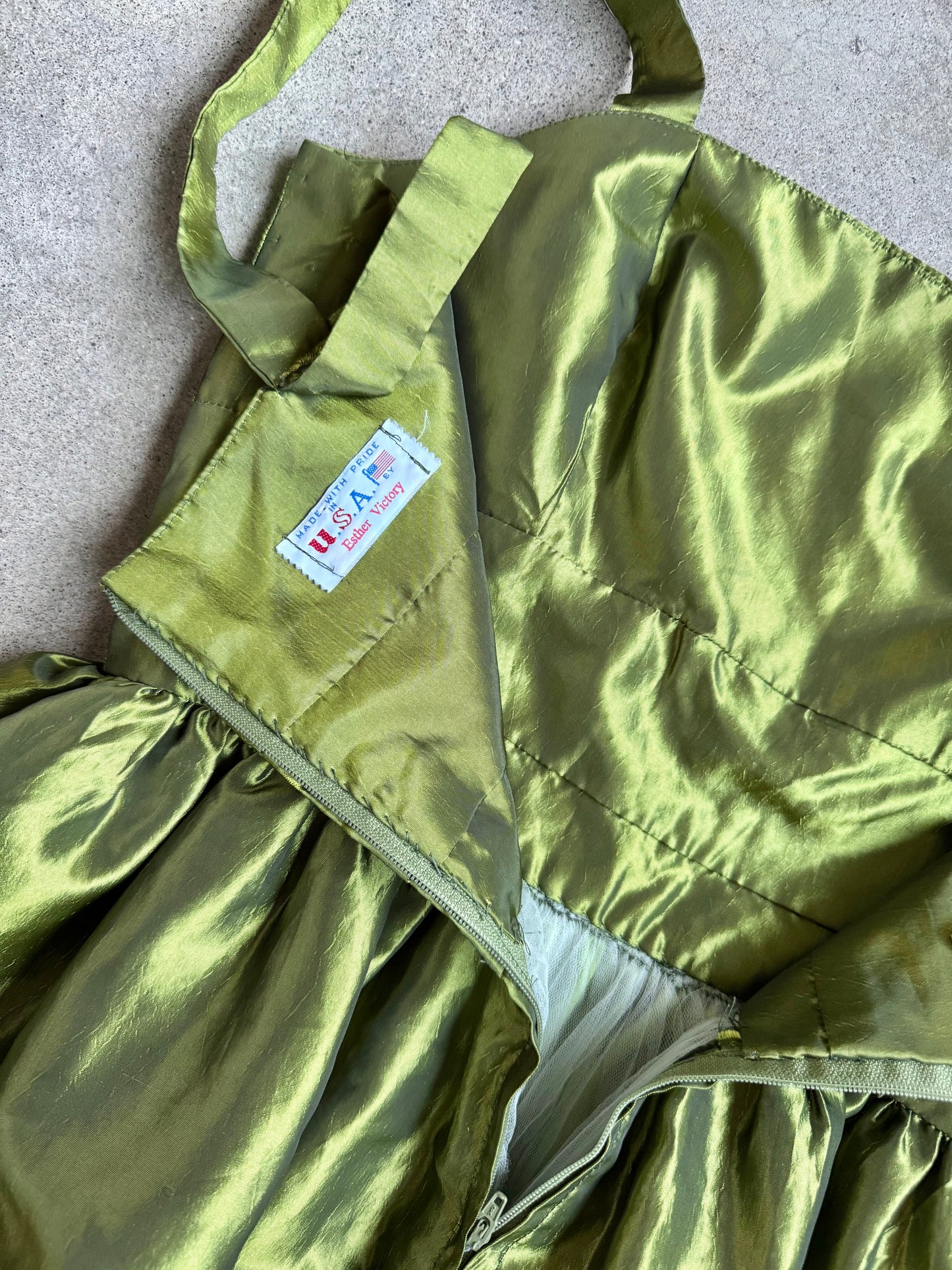 Vintage 1960s Handmade Green Taffeta Mini Party Dress | Medium