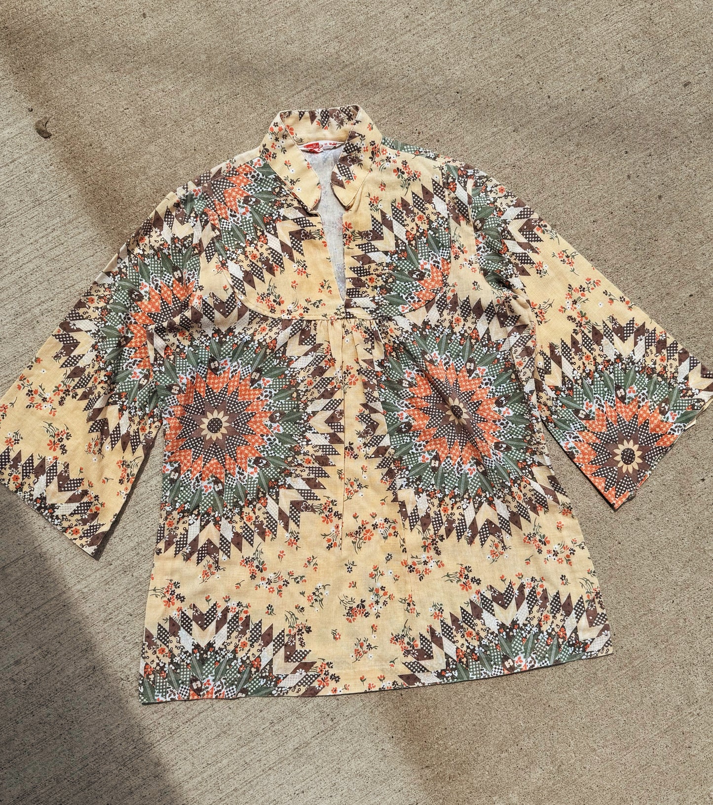 Vintage 1970s Laura Mae Printed Cotton Tunic Blouse