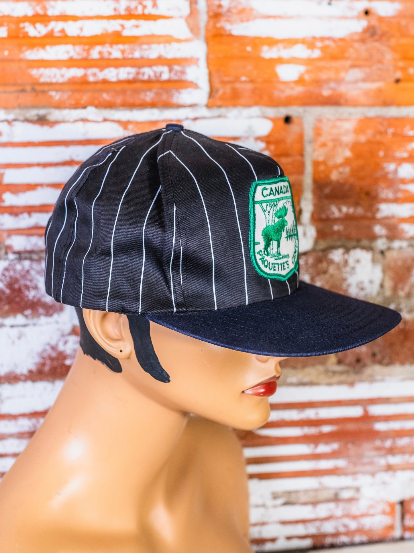 Vintage 1980s Canada Paquette’s Camp Patch Pinstripe Trucker Hat