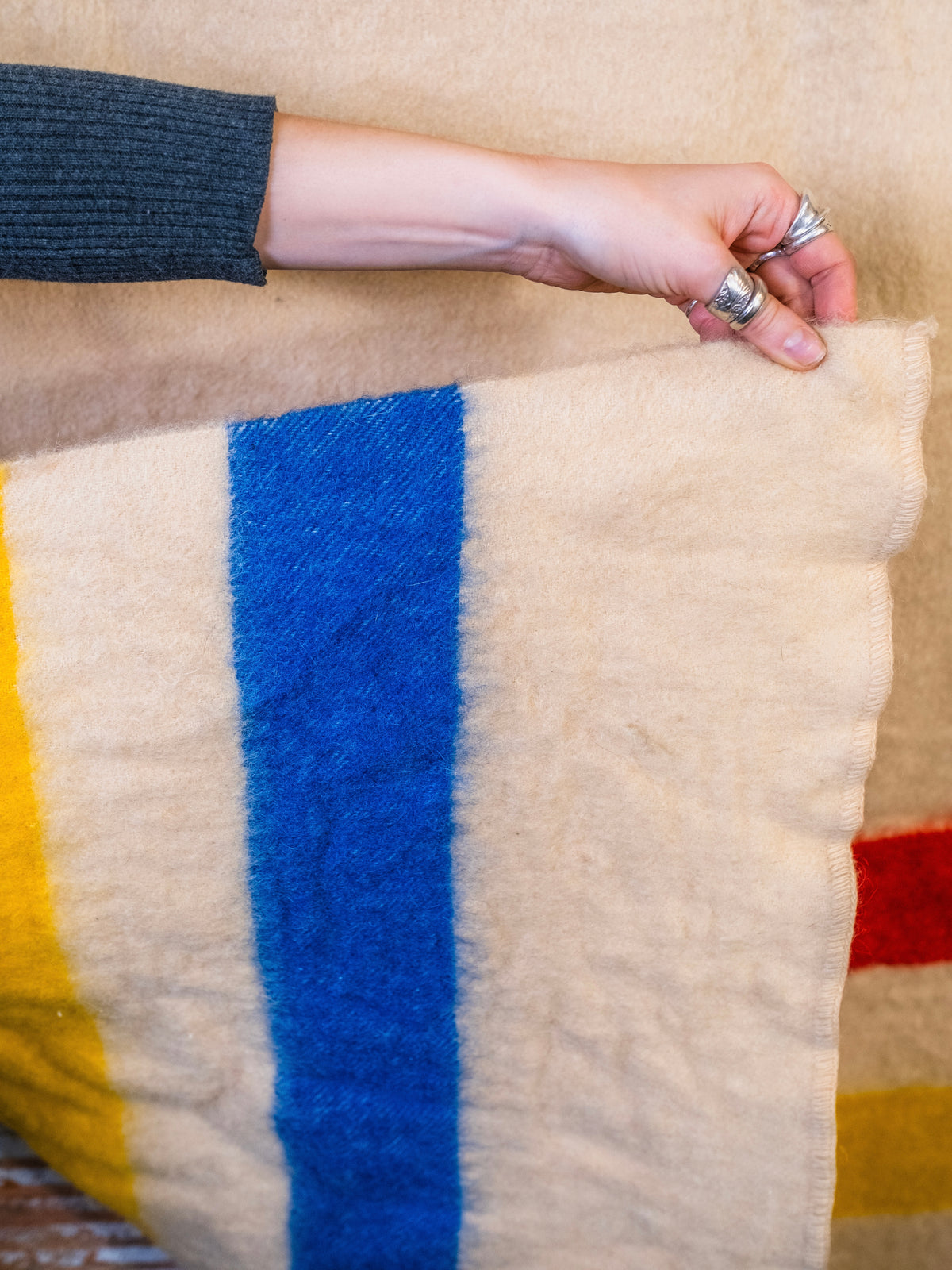 Vintage 1950s Hudson Bay Style Striped Wool Camp Blanket