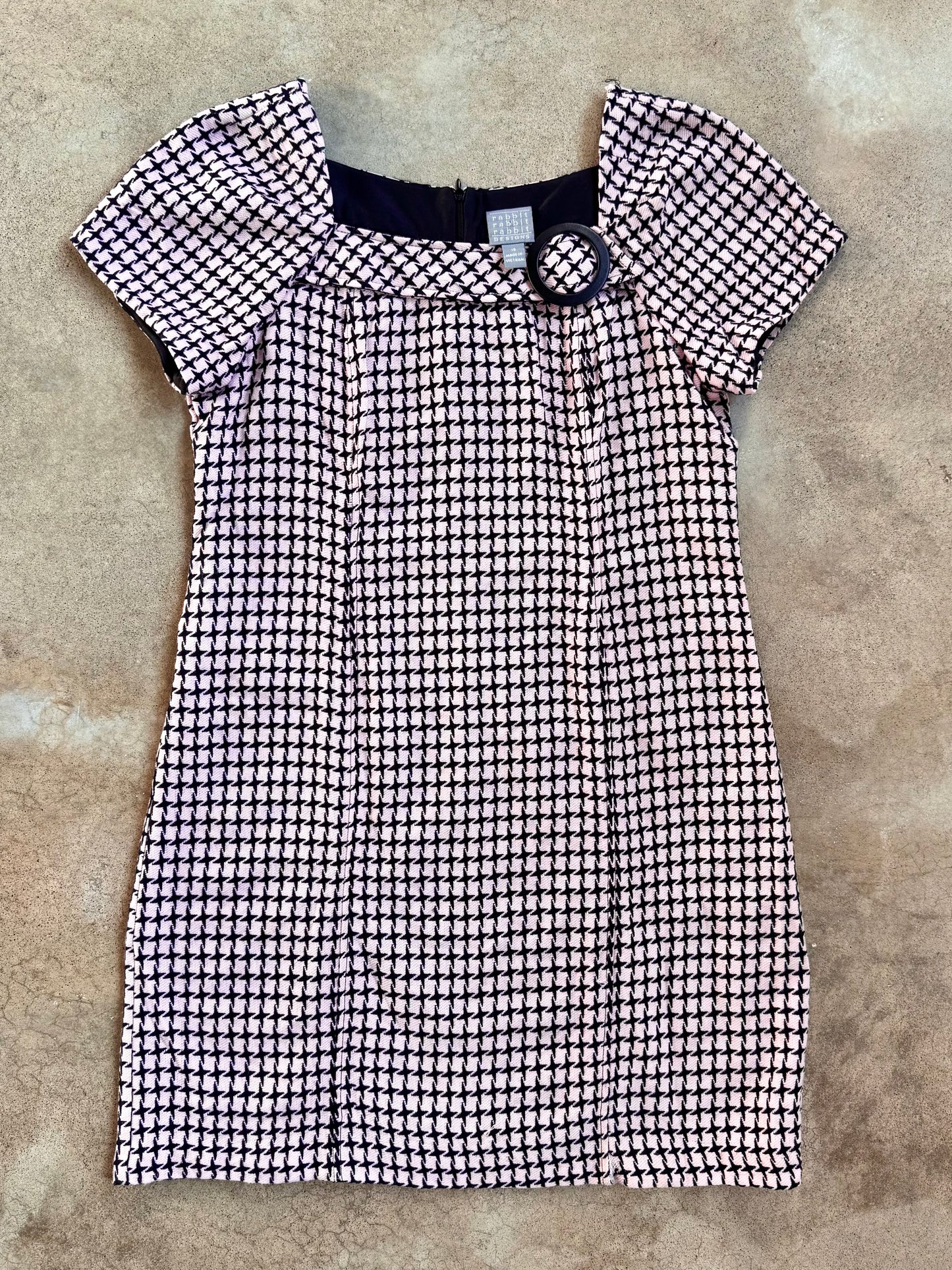 2000s Rabbit Designs Pink & Black Houndstooth Mod-Style Dress | L/XL