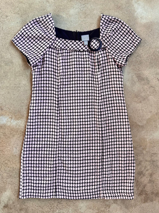 2000s Rabbit Designs Pink & Black Houndstooth Mod-Style Dress | L/XL