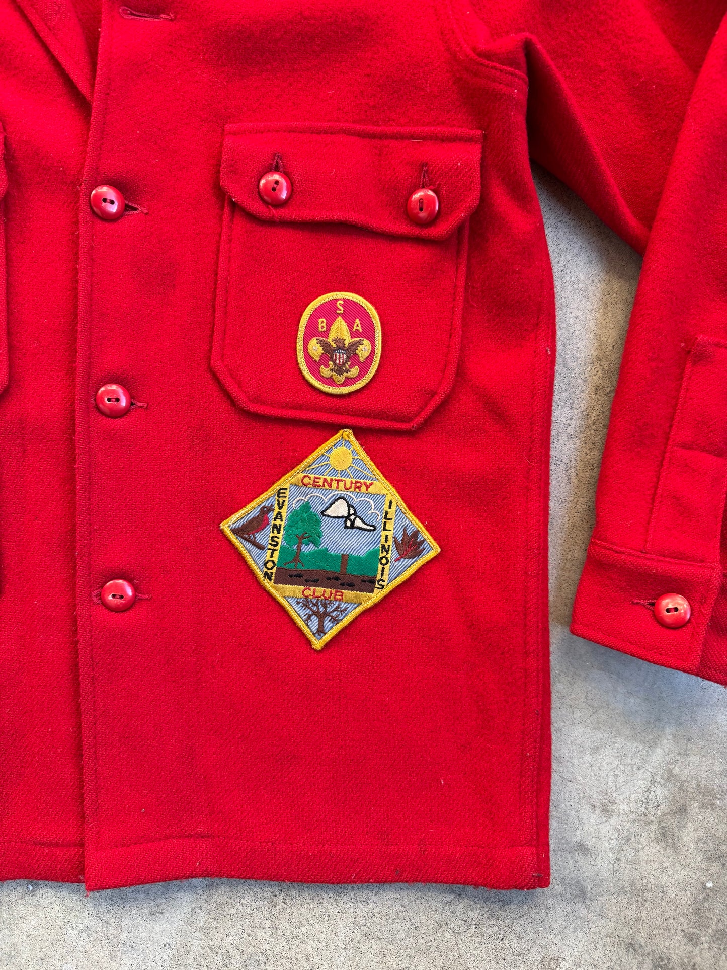 Vintage 1950s Boy Scouts BSA Patched Red Wool Shirt Jacket | 38