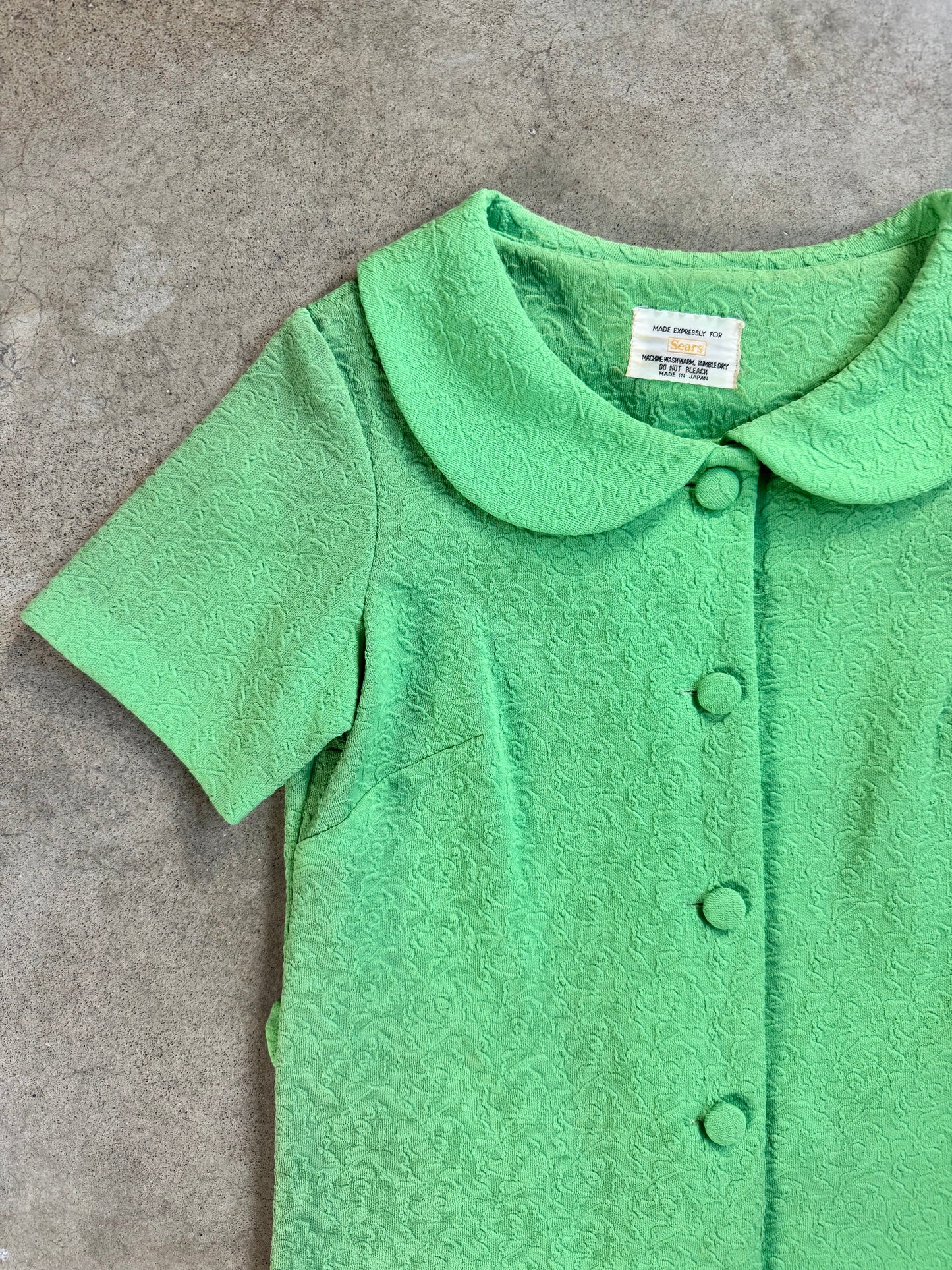 Vintage 1960s Sears Lime Green Short Sleeve Duster / House Jacket | Small