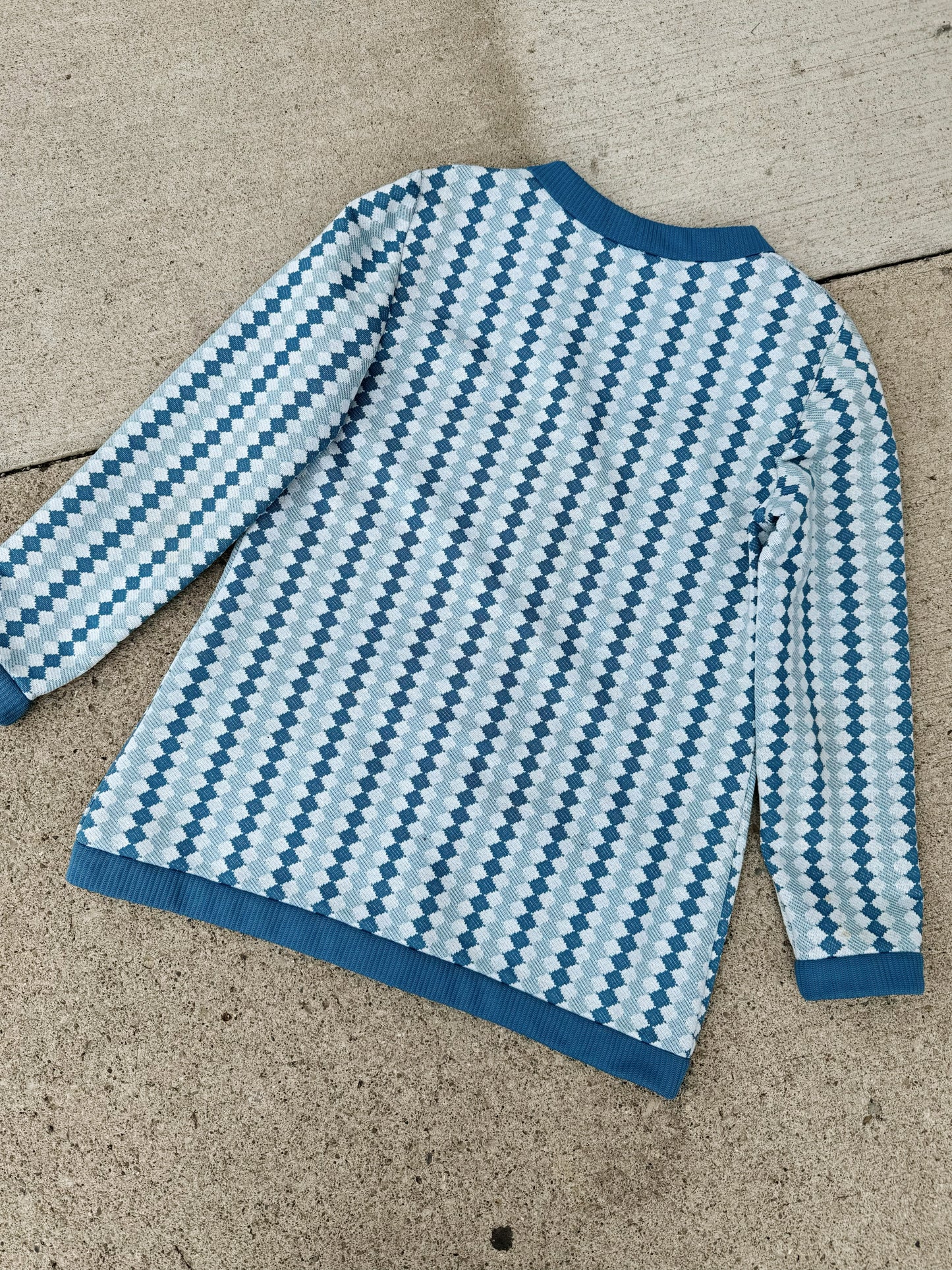 Vintage 1960s/70s Butte Knit Blue Diamond Patterned Cardigan | M/L