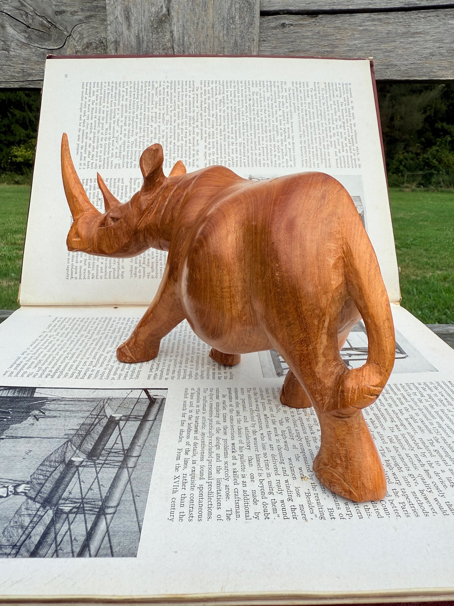 Vintage 1950s Hand-Carved Wooden Rhino Figurine