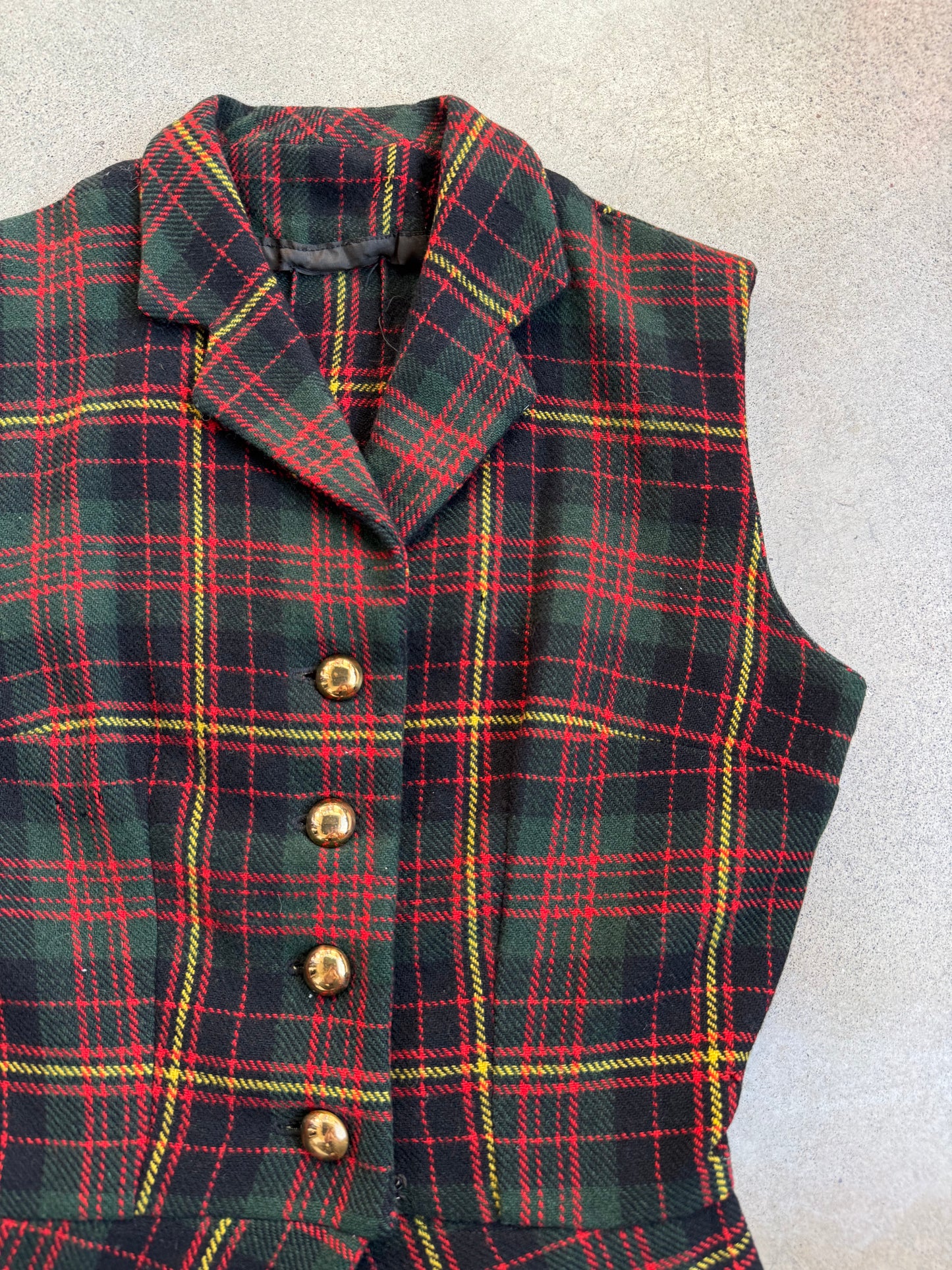 Vintage 1980s Tartan Plaid Buttoned Vest Top | XS