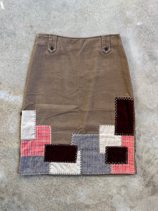 Vintage 1990s Brown Corduroy Patchwork A-Line Skirt | Waist 31”