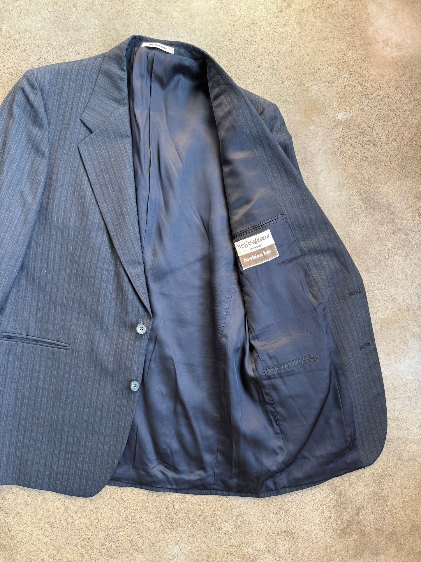 Vintage 1970s Yves Saint Laurent Navy Pinstripe Suit Jacket | 40S