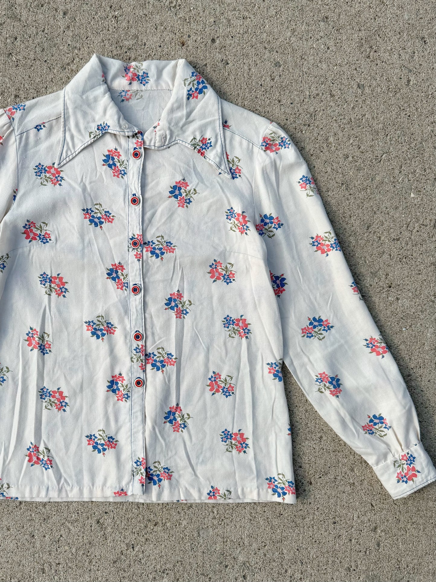 Vintage 1950's Floral Button-Up Blouse | Medium