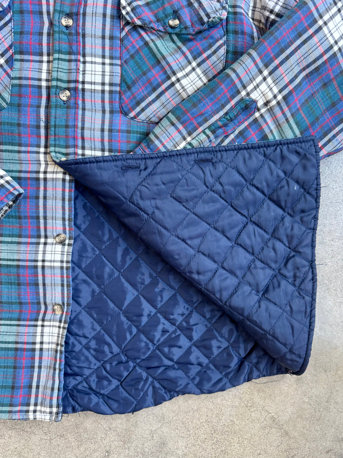 Vintage 1990s St. John’s Bay Blue Plaid Insulated Flannel Shirt Jacket | Large