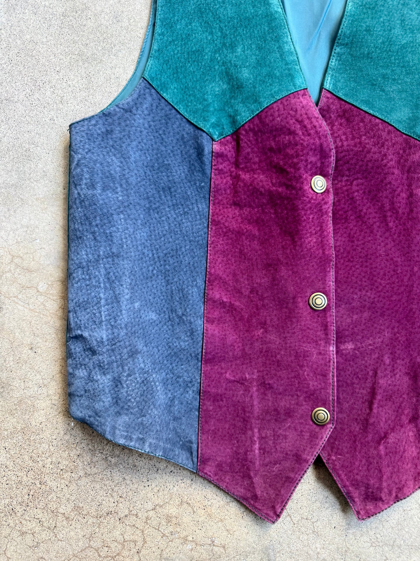 Vintage 1980s Global Identity Leather Patchwork Suede Vest | Medium