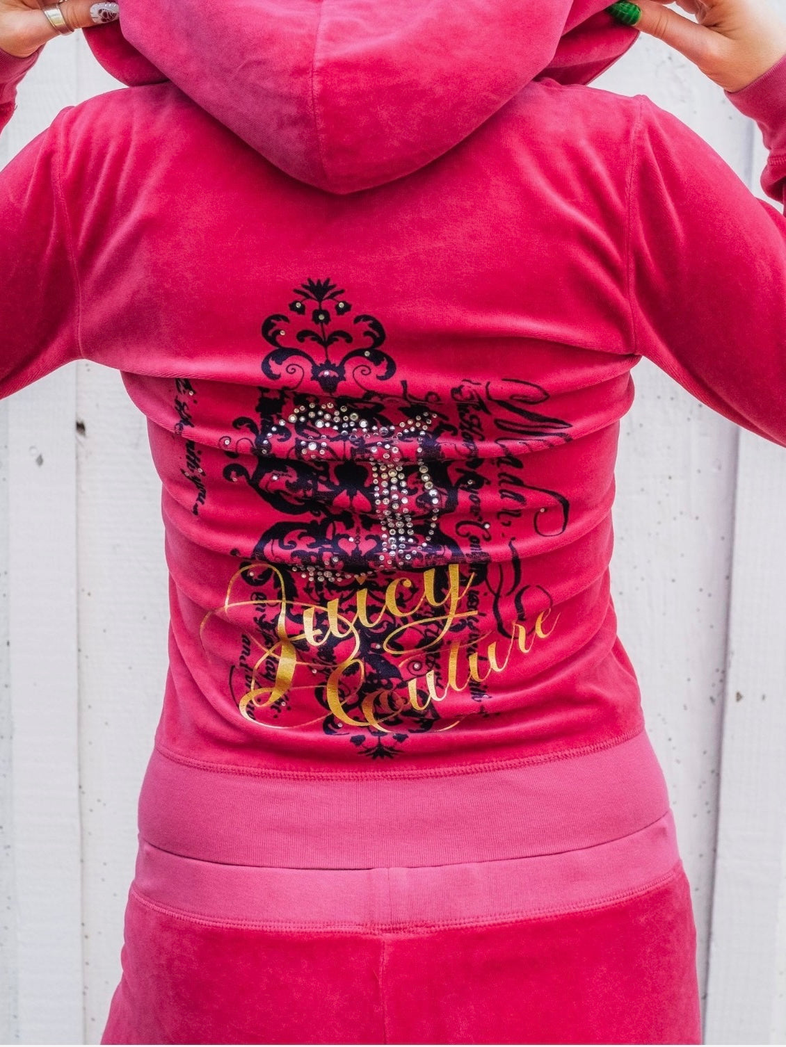 2000s Juicy Couture "Elle Woods" Bedazzled Monogram Hot Pink Velour Tracksuit | Medium