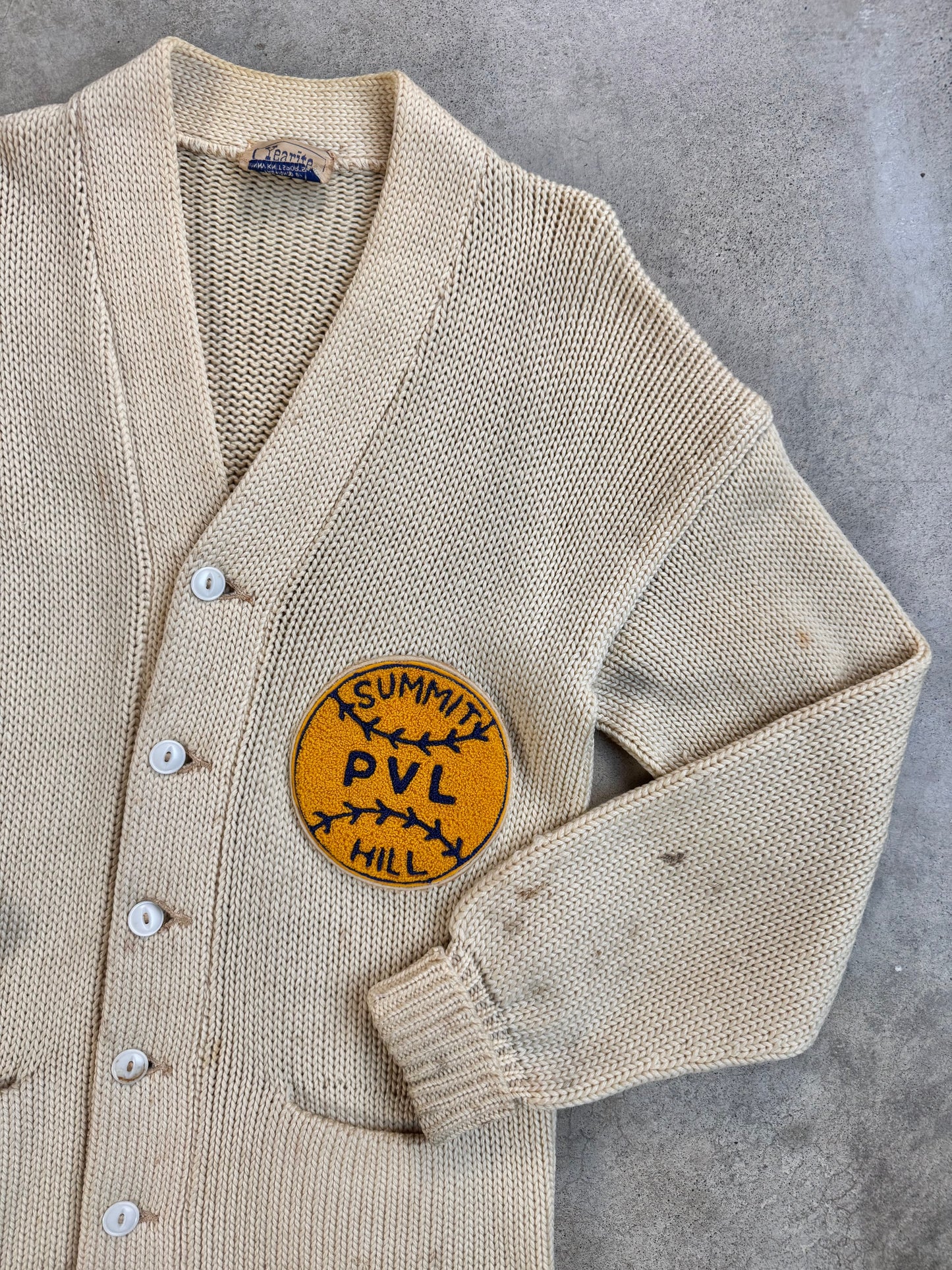Vintage 1940s Yearite Summit Hill Patched Varsity Cardigan Sweater | Medium