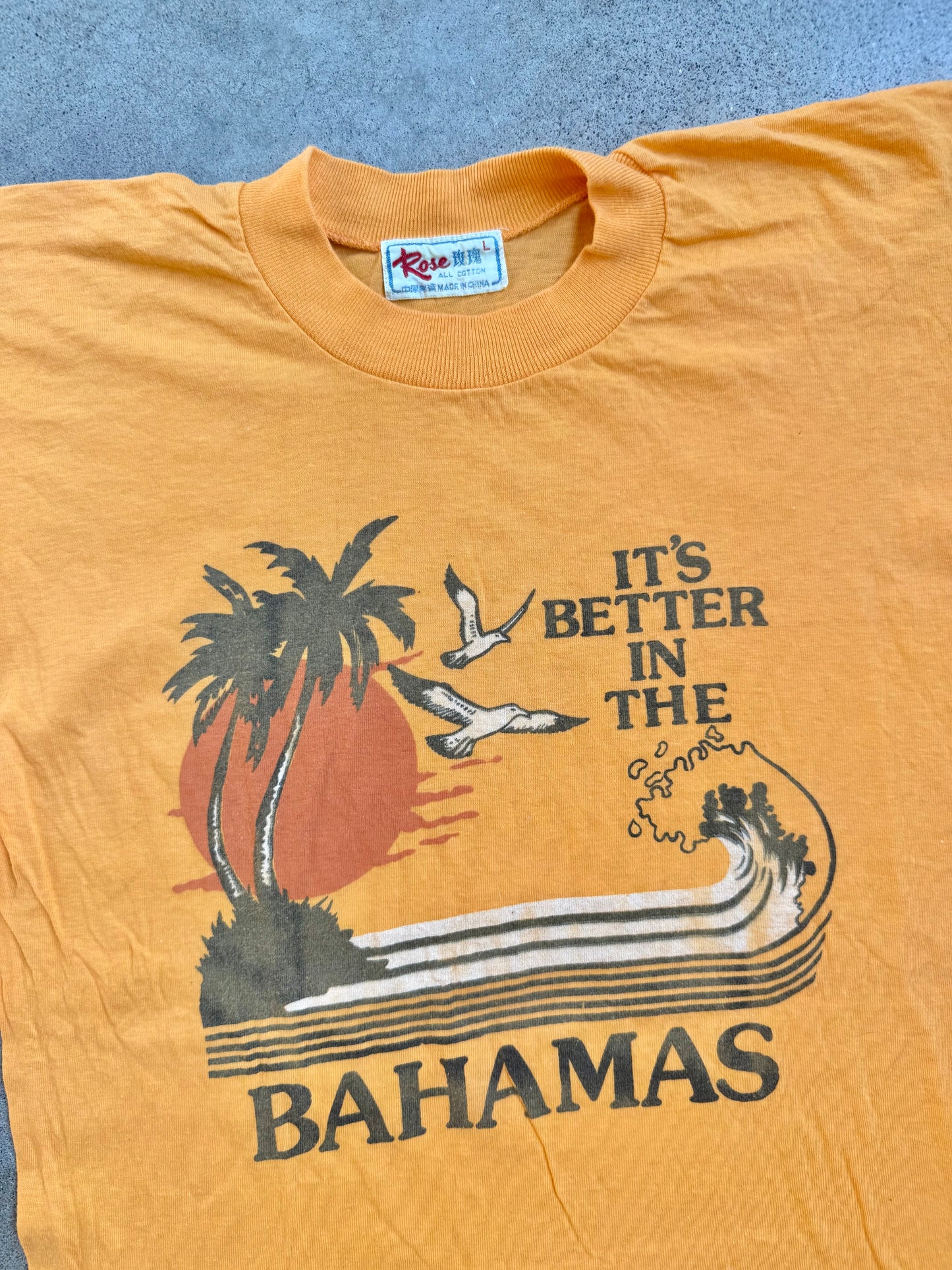Vintage 1970s “It’s Better In The Bahamas” Orange Graphic Tee | S/M